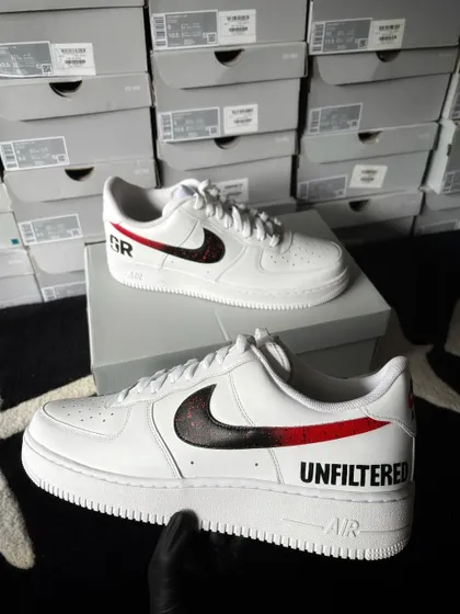 The Samay Raina custom sneakers displayed on their box, with a background of my sneaker inventory.