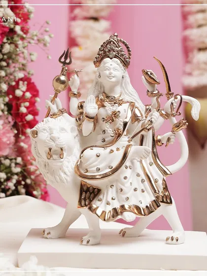 From my Devaarya Collection, this Mata Rani moorti in exquisite white and gold is a symbol of grace and strength. The fine detailing and serene expression are designed to bring blessings and beauty to your home.