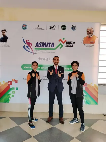 Pointing to the champions. These young women are the future of Indian kickboxing.