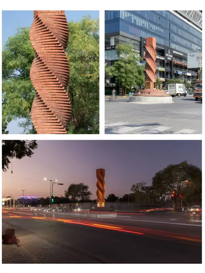 A collage of the completed Urban Twist, showing it from different angles and at different times of day, capturing its multifaceted presence in the city.