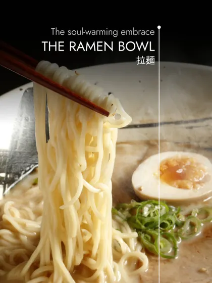 The soul-warming embrace of a ramen bowl. The perfectly cooked noodles, rich broth, and classic toppings come together for an experience that nourishes the body and soul.
