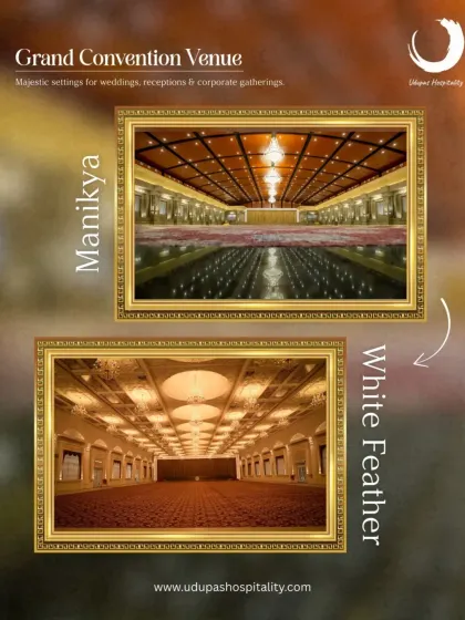An overview of our two premier grand convention venues, Maanikya and White Feather. Both are designed for majestic settings, whether for a luxurious wedding, a formal reception, or a large-scale corporate gathering.
