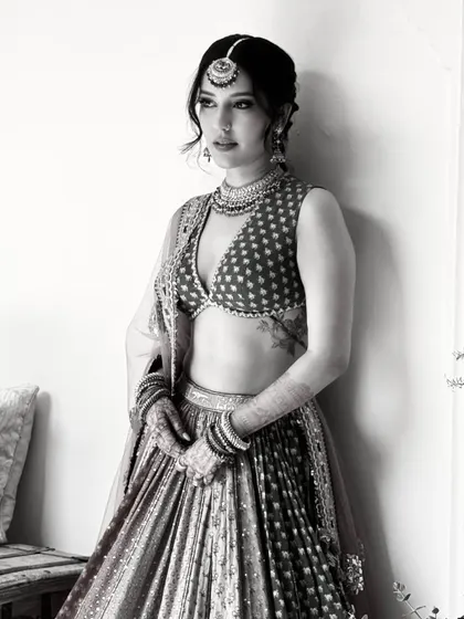 A beautiful black and white portrait of the bride, her textured braid and soft tendrils creating a timeless image.