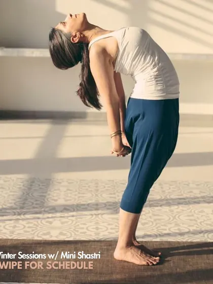 Announcing my December online sessions. The image of a gentle backbend captures the invigorating and lightening quality of the practice, perfect for the winter season.