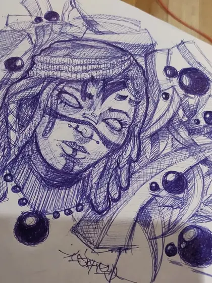 A fantasy character sketch from one of my sessions. This piece shows my interest in more organic and mystical themes, with intricate hair, face markings, and a serene expression.