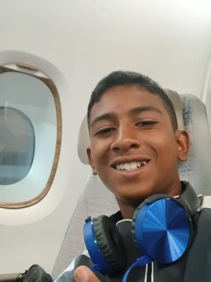 Ready for takeoff! Nithin on the plane, excited to begin his 6-week journey competing in Tennis Europe tournaments.