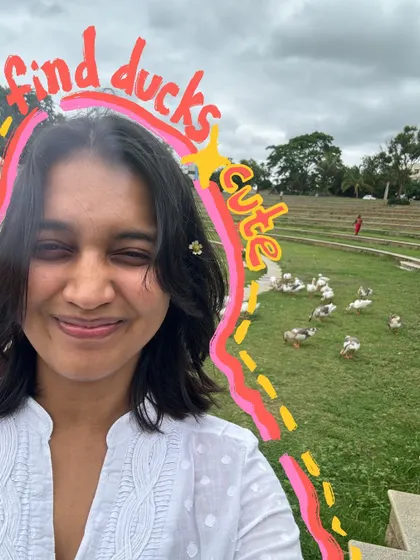 Finding cute ducks in the park. The doodles highlight this simple, happy discovery.