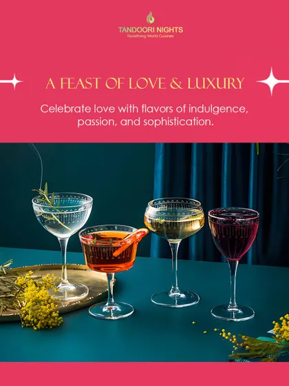 A feast of love and luxury. This image displays a variety of colorful cocktails in elegant glassware, ready to celebrate with indulgence and passion.