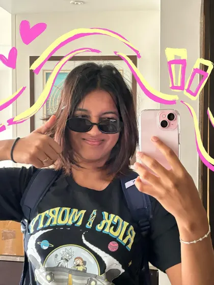 A cool selfie in a Rick and Morty t-shirt, with doodles to match my fun, carefree mood.