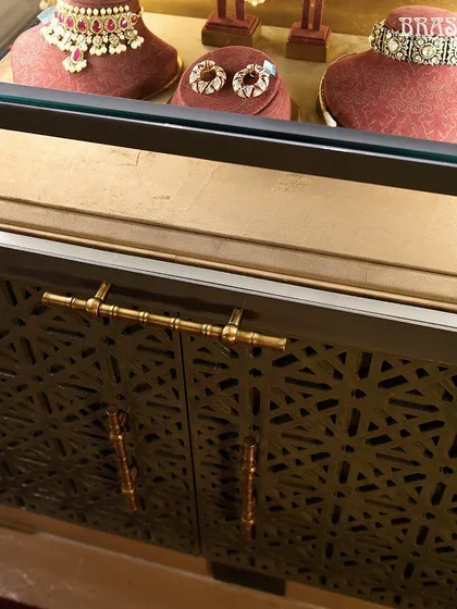 Inside the JJ Valaya store, our Bamboo cabinet handles adorn the intricate display cases. The hardware becomes part of the luxurious experience, complementing the fine jewelry within.