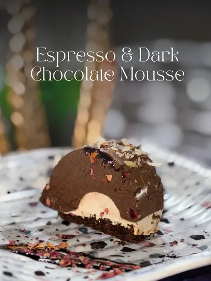 For the coffee and chocolate aficionado, my Espresso & Dark Chocolate Mousse is the perfect end to a meal. It combines a fluffy cake sponge with smooth espresso and silky dark chocolate mousse layers.