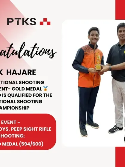 A moment of immense pride. Here is our champion, Shlok Hajare, after winning the Gold Medal at the CISCE National Shooting Tournament with an incredible score of 594/600 in the Under-17 peep sight rifle event.