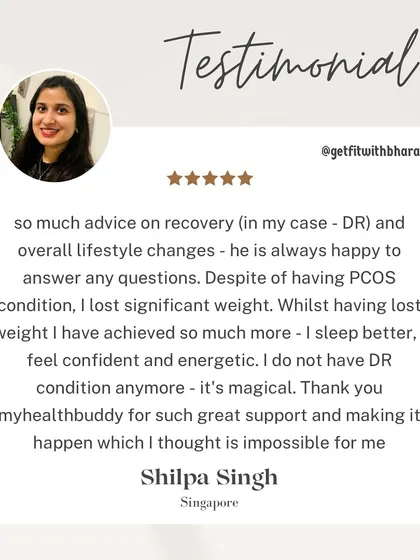 Shilpa not only lost weight despite her PCOS condition, but she also healed her Diastasis Recti, started sleeping better, and felt more confident and energetic.