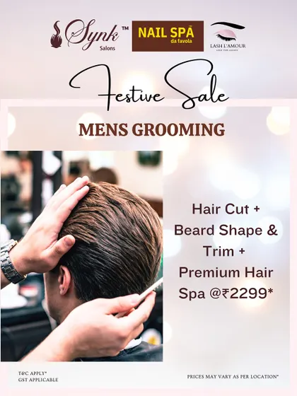 Part of our festive sale, this men's grooming package includes a haircut, beard trim, and premium hair spa at a special price.