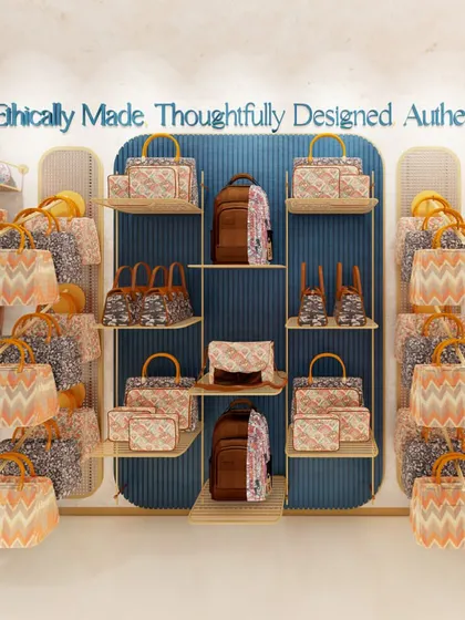 A render of the Zouk store concept, focusing on the ethically made and thoughtfully designed product displays.