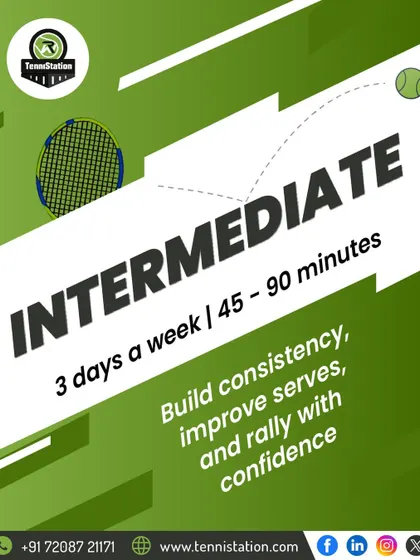 Ready to take the next step? Our Intermediate program focuses on building consistency, improving serves, and helping you rally with confidence. Sessions are 45 to 90 minutes, three days a week.