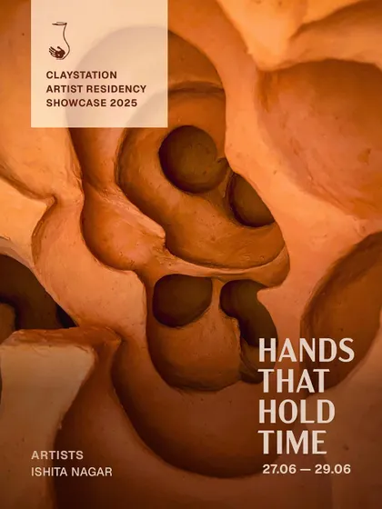This promotional graphic for our residency showcase features a close up of Ishita Nagar's intricate ceramic sculpture. We focus on high quality visuals to attract art lovers and potential buyers to the exhibition.