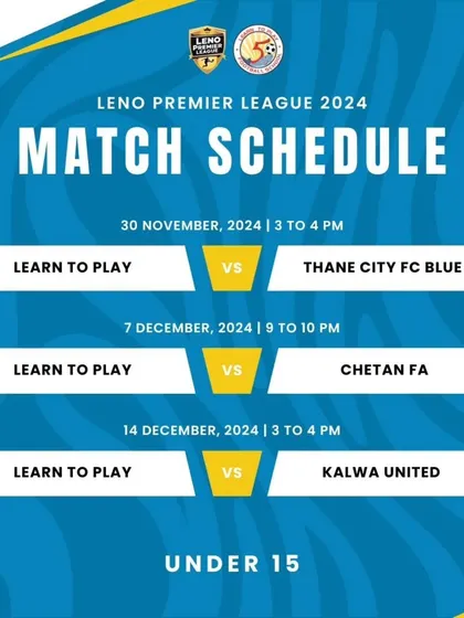 The match schedule for our Under-15 team in the Leno Premier League 2024.