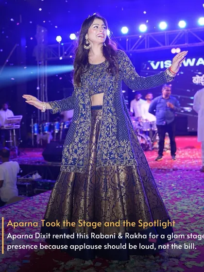 Aparna Dixit took the stage and the spotlight in this rented Rabani & Rakha lehenga. Applause should be loud, not the bill.