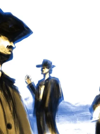 A color experiment on the cartel scene sketch. I used a limited, high-contrast palette to give it a stylized, graphic novel feel.