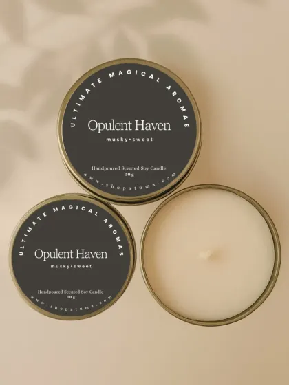 The 'Opulent Haven' mini candle, with its musky and sweet fragrance. It's a great way to see if you enjoy this rich and luxurious scent.