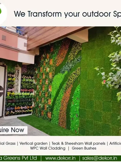 I can transform any outdoor space, no matter the scale. This large exterior wall is covered in a custom-designed vertical garden with sweeping patterns, turning the entire building into a work of art.