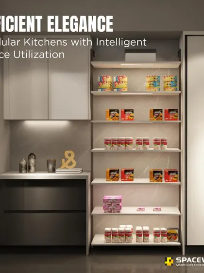 We believe in efficient elegance. This tall pantry unit uses intelligent design to maximize storage, with illuminated open shelving that keeps everyday items visible and accessible, proving that a practical kitchen can also be exceptionally beautiful.