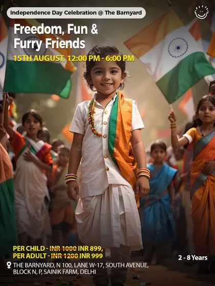 Freedom, Fun & Furry Friends! An Independence Day event at The Barnyard, combining patriotic celebrations with animal interactions.