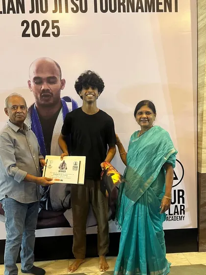 Congratulations to Manvanth on his achievement at the Brazilian Jiu Jitsu tournament. It is great to see his family there supporting him.