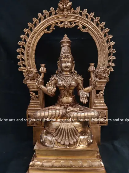 A frontal view of the 23-inch MahaLakshmi, highlighting the perfect symmetry of the composition and the brilliant polish of the five-metal alloy.