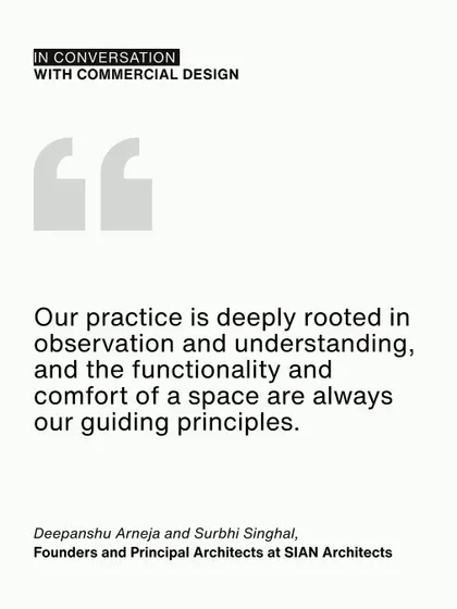 A quote from our interview with Commercial Design, stating that our practice is "deeply rooted in observation and understanding." This principle ensures that the functionality and comfort of a space always guide our work.