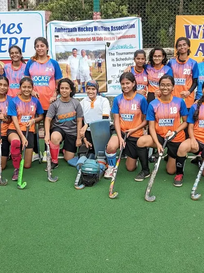 Our women's team after their decisive 4-1 victory against Savio Hockey in the Joe Fernandis Hockey Tournament, a win that sent them straight to the finals.