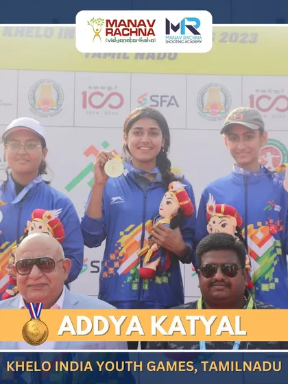 The podium for the Trap Youth Women event at the Khelo India Youth Games, with our shooter Addya Katyal proudly wearing her Bronze medal.