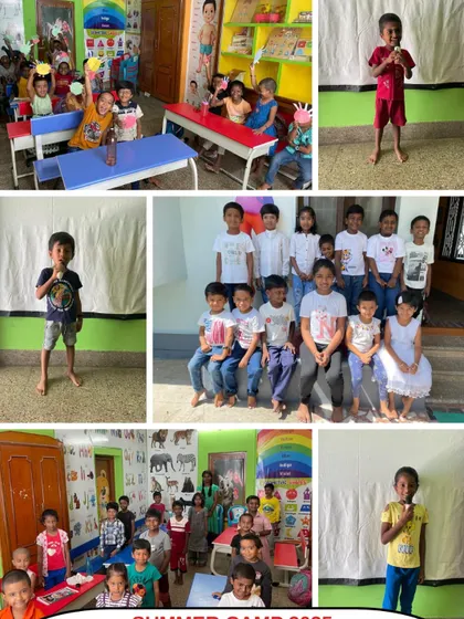 A vibrant collage from our Palani summer camp, showing kids engaged in various activities, from classroom learning to public speaking. It was a true celebration of learning, creativity, and growth.
