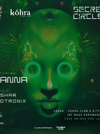 The flyer for "Secret Circle" at Kohra, a weekday event proving that the techno vibe runs all week long.