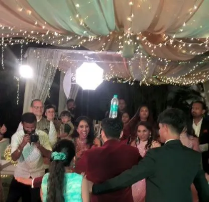 A Punjabi wedding cocktail dinner with beautiful fairy light decor.
