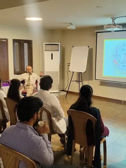 We regularly host exclusive training sessions for doctors, such as this cardiac retreat workshop. These events focus on integrating Ayurvedic principles with modern medicine for holistic patient care.