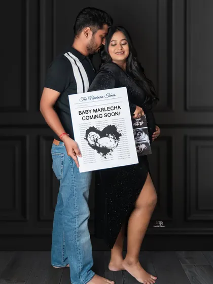 Extra! Extra! Read all about it! Using fun props like a custom newspaper and ultrasound scans makes for a creative and memorable baby announcement during your couple's maternity session.