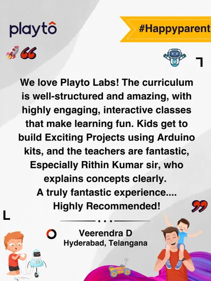 A parent from Hyderabad shares why our program works. A well-structured curriculum, engaging projects with real Arduino kits, and fantastic teachers who make concepts clear. This is the hands-on, supportive learning environment we create for every child.