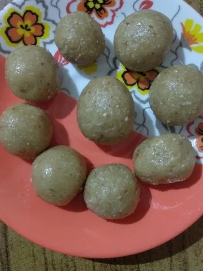 The finished product: perfectly rolled sweet laddoos. This activity requires focus and precise hand movements, contributing to the development of fine motor control.