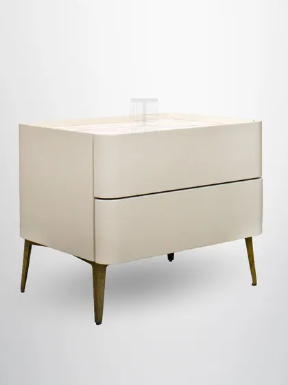 This bedside table combines a minimalist silhouette with practical storage, making it a perfect example of modern, functional design.