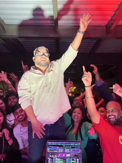 Scenes from the week. A packed crowd and a DJ who loves his job.