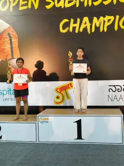 Our young female warriors on the podium at the PKD Submission Grappling tournament. We are incredibly proud to see our students, especially the girls, competing and winning in grappling from a young age.