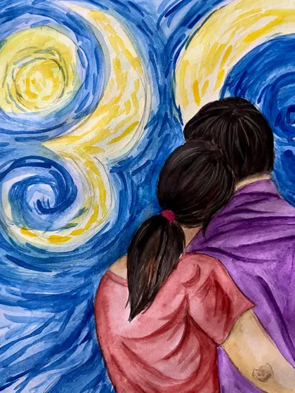 Inspired by the masters, this piece reimagines a personal photo in the style of Van Gogh's 'The Starry Night'. It’s a great example of how I can blend your story with iconic art styles.