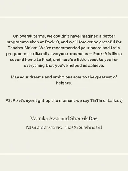 The conclusion of Pixel's family's heartfelt letter, recommending our program to everyone.
