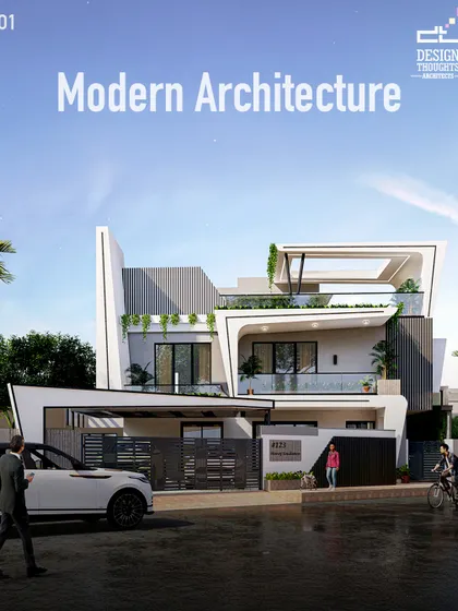 We designed this modern contemporary duplex for a corner plot in Bhubaneswar, Odisha. The design features bold slant walls, clean lines, and Vastu-compliant planning for a 4-5 BHK home.