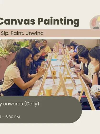 A promotional image for our daily canvas painting sessions in July. These workshops are perfect for anyone looking to unwind after a long day with a brush and some paint.