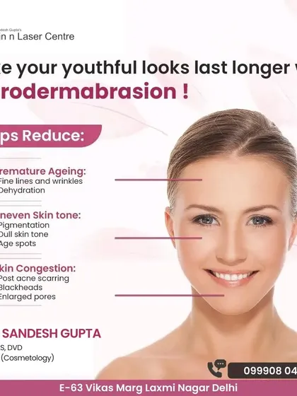 This ad for microdermabrasion shows how it helps reduce premature aging, uneven skin tone, and skin congestion. It is a great way to make your youthful looks last longer.