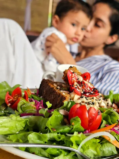 Holidaying doesn't have to mean going off track. Here I am enjoying a beautiful, fresh salad while on vacation. Rest and reset are important, and so is nourishing your body with good food.
