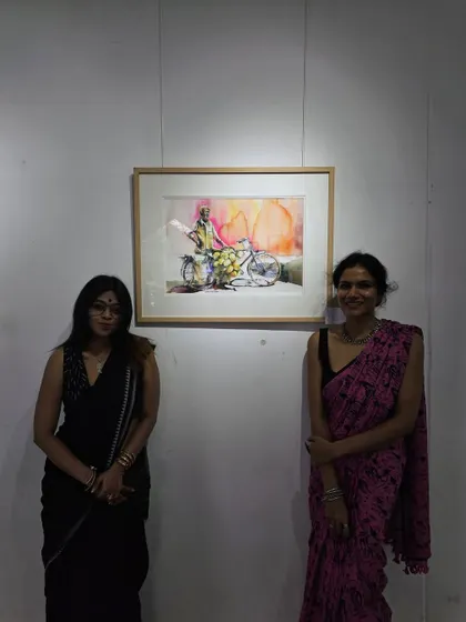 With the amazing artist and curator Anusha, next to my painting at her debut show. It's wonderful how the art community brings people together.